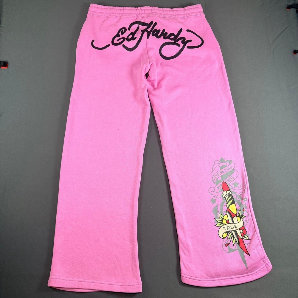 Y2K Ed Hardy Wide-Leg Sweatpants EHW8200-24 Bubble Gum Pink XL Extra Large - Picture 6 of 11